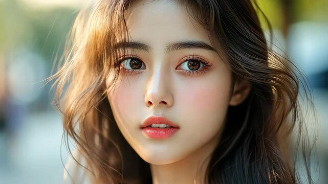 A group of Thai teenage girls with long hair and bright eyes, dressed in trendy outfits that reflect todays youth culture.