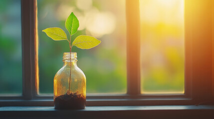 Truncated, A repurposed glass bottle planter showcasing creative recycling, perfect for sustainable gardening and home decor projects.