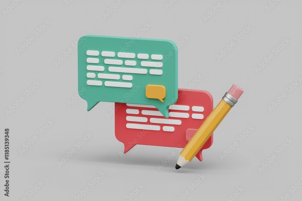 Aufkleber two speech bubbles with text and a pencil, symbolizing communication and writing.