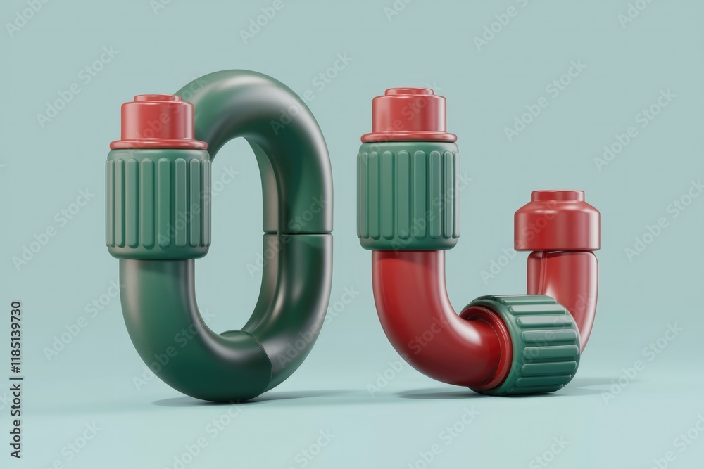 Aufkleber Abstract 3D render of green and red pipe elements forming an 'OJ' shape.