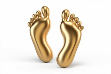 Two golden 3D rendered footprints, symbolizing new beginnings or precious steps.