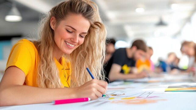 Creative expressions in a fashion design class during textile printing