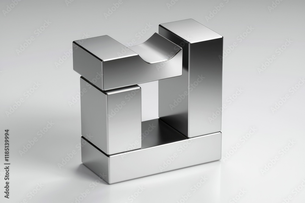 Poster abstract metallic sculpture composed of stacked cubes, creating a unique and modern design.