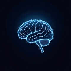 Cerebro humano estilizado con líneas luminosas azules sobre fondo negro profundo
