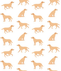Vector seamless pattern of flat hand drawn labrador dog isolated on white background