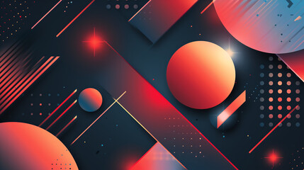 Obraz premium Abstract Geometric Digital Art Illustration with Vibrant Red and Blue Shapes and Dynamic Lines