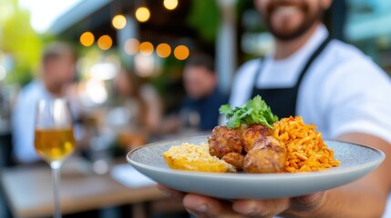 Exciting flavors served by a dedicated waiter in a bustling Thai restaurant
