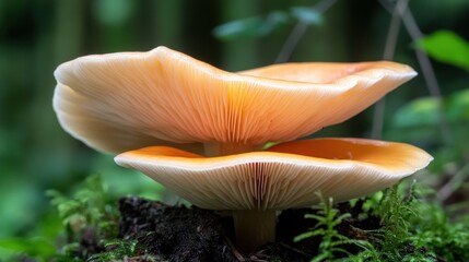 Mushroom blooms vividly in the verdant rainforest of Vancouver Island