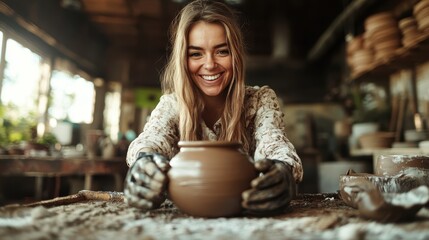 Creating unique ceramic pots in a vibrant workshop environment