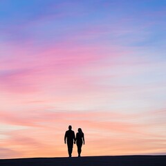 Fototapeta premium Silhouette Couple Walking Sunset