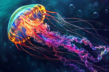 Obraz premium Vivid jellyfish in ocean depths