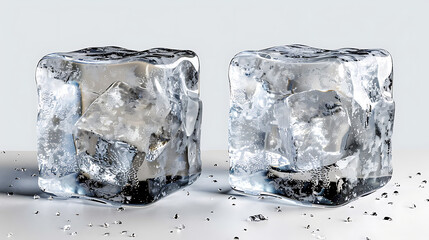 Obraz premium two clear ice cubes isolated with no background, perfect for product designs, website use, and mockups 