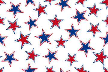 Red, white, and blue stars design in a seamless repeat pattern - Vector Illustration