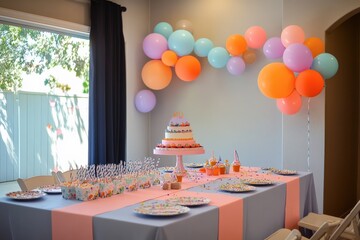 Fototapeta premium Birthday cake displayed on table decorated for tenth birthday party celebration