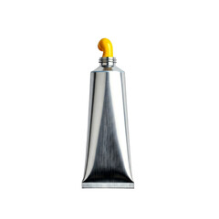 Tube with yellow paint squeezed out isolated on transparent background