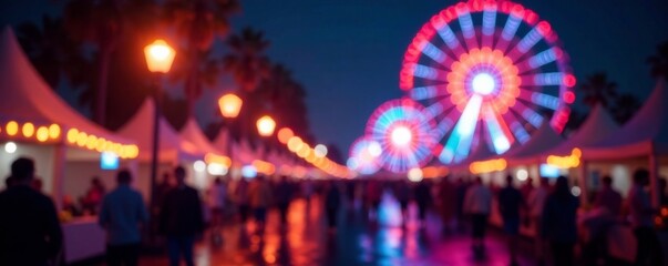 Fototapeta premium Atmospheric night scene with vibrant festival lights and soft focus background blur, night festival, festive atmosphere, thai culture