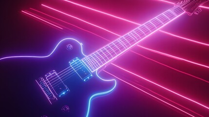 Fototapeta premium Neon Electric Guitar in Vivid Pink and Blue Light