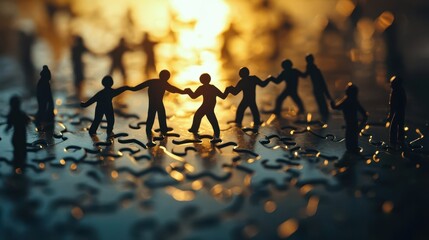 Group of Jagsaw in human shape show teamwork and unity for good cooperation. 
