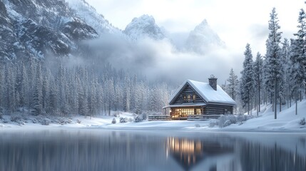 Fototapeta premium Cabin in the Snowy Mountains