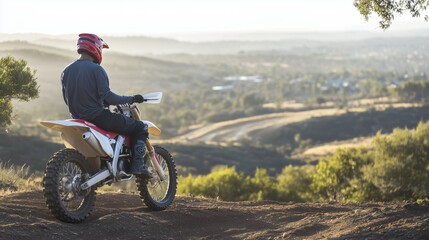 A Person Sitting on a Dirt Bike on Top of a Hill - Generative AI