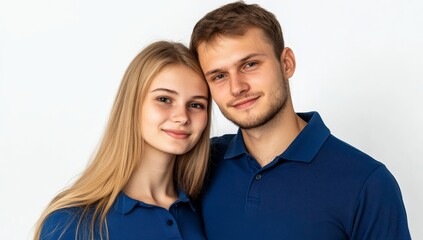 Cheerful young couple smiling in a portrait, with copyspace