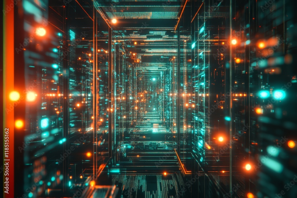 Aufkleber futuristic abstract digital tunnel with glowing lights and streamlined patterns creating a vivid tec