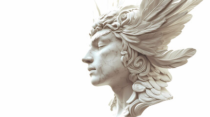 Mythical creature thunderbird marble statue head bust on white background. Thundertide. Illustration