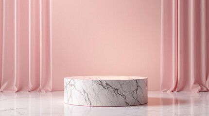 Marble podium for presentation products on the pink color background
