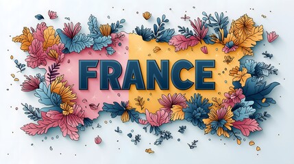 Colorful 3D Floral Map of France