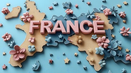 Colorful 3D Floral Map of France