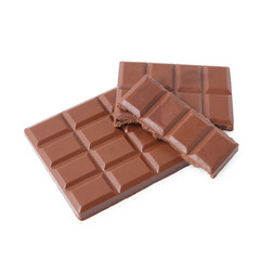 Pieces of delicious milk chocolate isolated on white