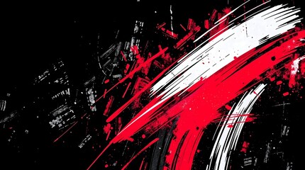 Sporty red and white grunge brush pattern on black background