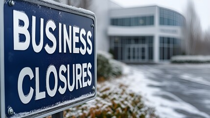 Sign that reads “BUSINESS CLOSURES”. - closing - weather - snow - ice - winter storm - emergency - closed - factory - plant - offices - dismissed - alert - safety - stay home 