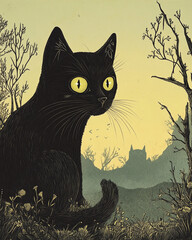 Black Cat surrealist illustration