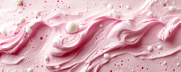 Pink icing or cream swirling with meringue dots, creating a sweet and textured background