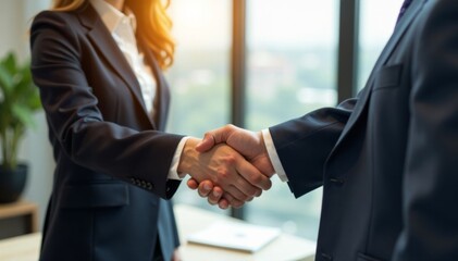Business partners sealing deal over handshake in a professional setting, handshake, business, partnership