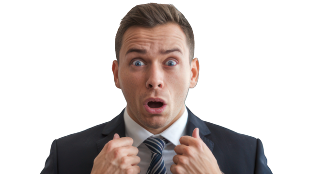 Man in a Black Suit looking Surprised PNG