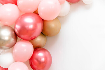 A minimalist image of pink balloons in various shades on a white background. The soft tones and depth create a festive, dreamy feel, perfect for celebrations, invitations, or romantic themes.