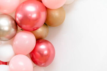 A minimalist image of pink balloons in various shades on a white background. The soft tones and depth create a festive, dreamy feel, perfect for celebrations, invitations, or romantic themes.