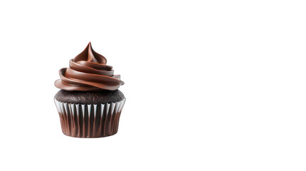 Delicious dark chocolate cupcake with creamy frosting isolated background