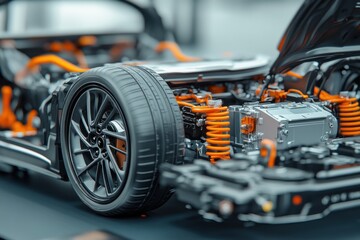 Fototapeta premium Cutaway View of an Electric Car's Chassis