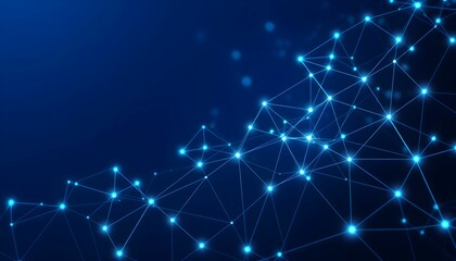Abstract network, glowing blue nodes, interconnected lines, dark background, digital constellation, futuristic technology, data visualization, neural network