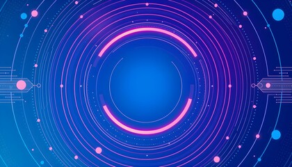 Fototapeta premium Blue digital background, concentric circles, glowing lines, futuristic interface, technological design, grid pattern, abstract geometric shapes, sci-fi aesthetics, deep blue gradient