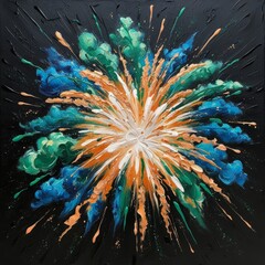 Fototapeta premium Colorful explosion of paint representing vibrant fireworks against a black background