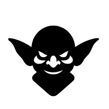 Smiling mischievous goblin head logo icon silhouette vector illustration