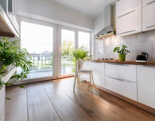 Fototapeta premium Bright and Modern Kitchen With White Cabinets and Natural Light During Daytime