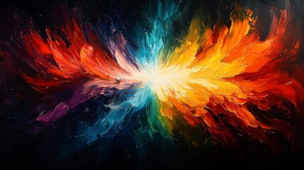 Abstract painting with vibrant colors exploding from the center.