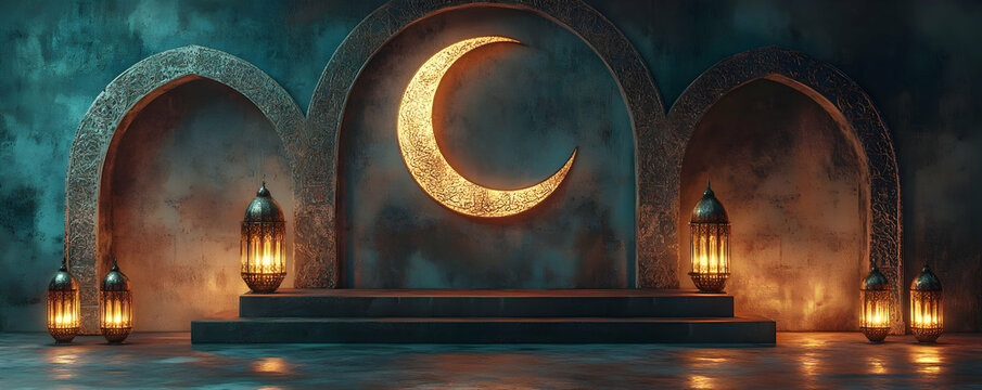 Moonlit Archway Ramadan Scene