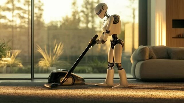 Futuristic Cleaning: A Robot Vacuuming in a Modern Home