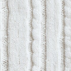 White knit textile fabric with cable pattern close-up texture